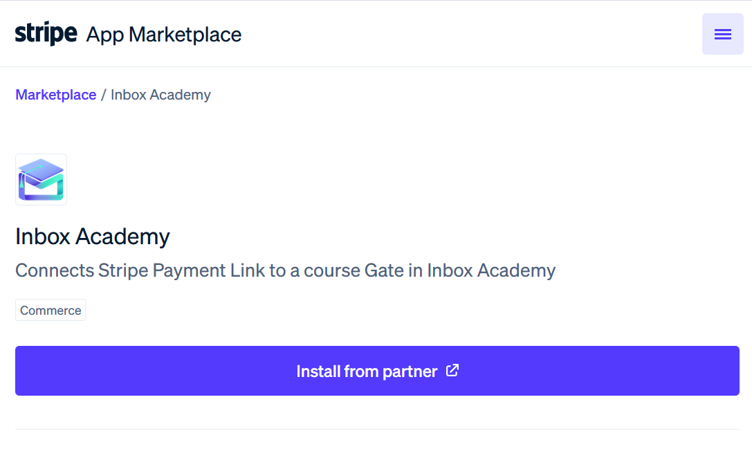 The Inbox Academy app listing on the Stripe App Marketplace